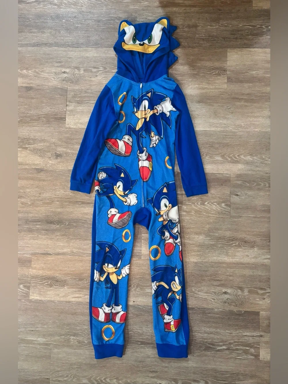 Sonic the Hedgehog Blue Kids One-Piece Hooded Pajama